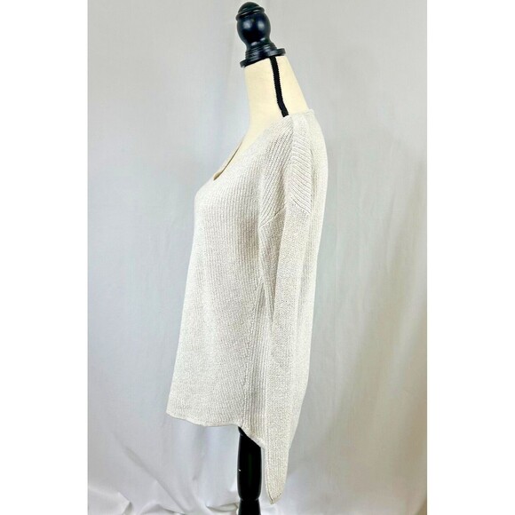 a.n.a. NEW APPROACH V-Neck Tunic Sweater-Cream/Ivory w Gold Metallic Thread Sz M - Picture 3 of 11